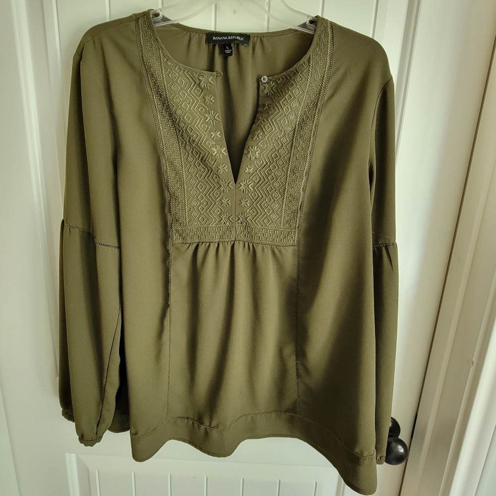 Olive Green Banana Republic Long Sleeve Blouse